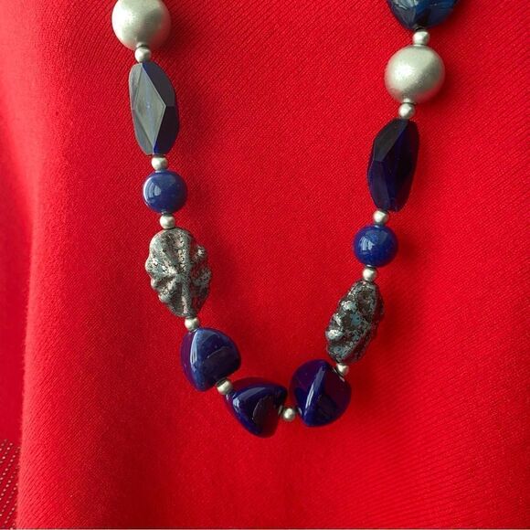 Blue Silver Chunky Necklace Long - Picture 2 of 8